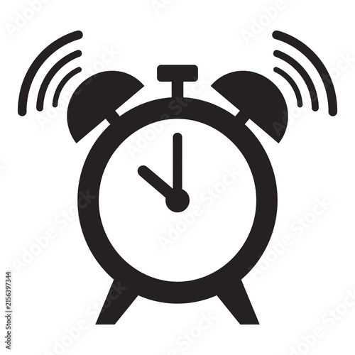 Black alarm clock ringing loudly on white background