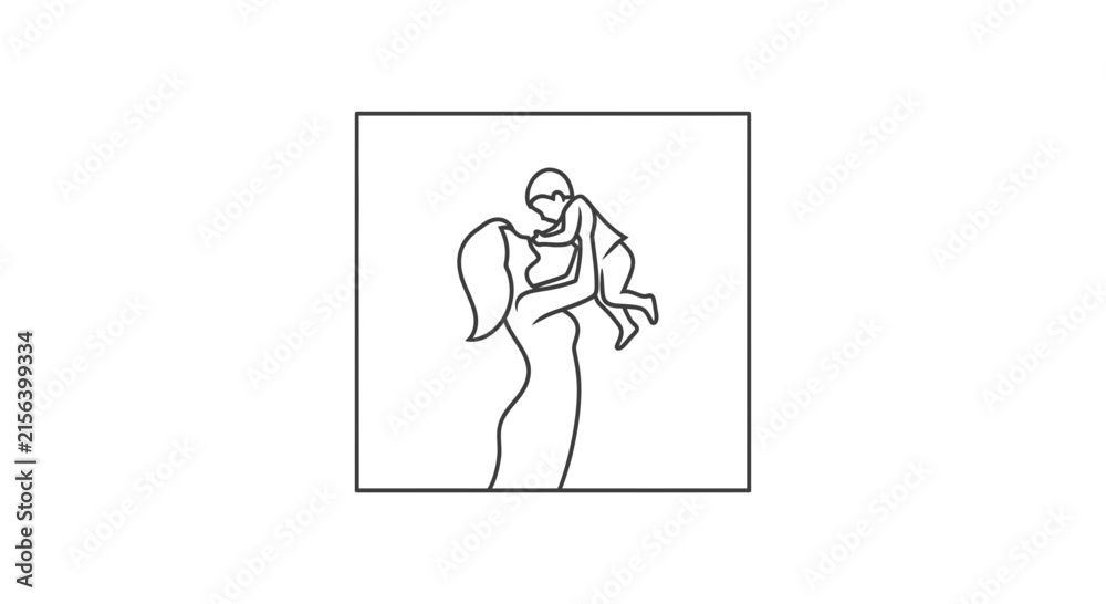 Fototapeta premium man carrying child, one line drawing