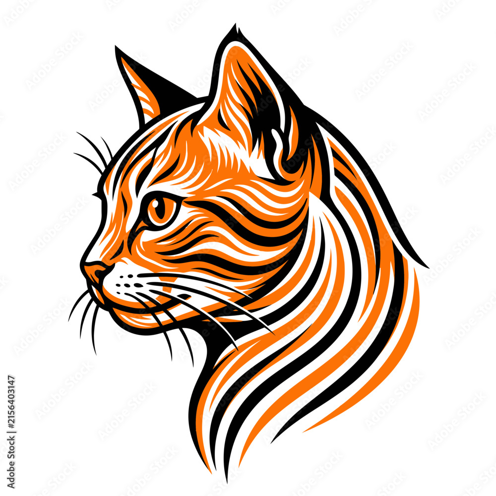 Fototapeta premium Artistic orange cat head profile illustration.