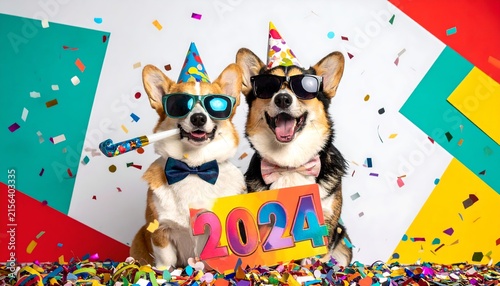 Joyful Dogs Celebrating New Year