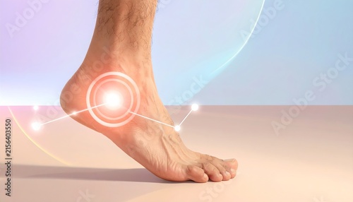 Futuristic Heel Focus with Light Network and Soft Pastel Background