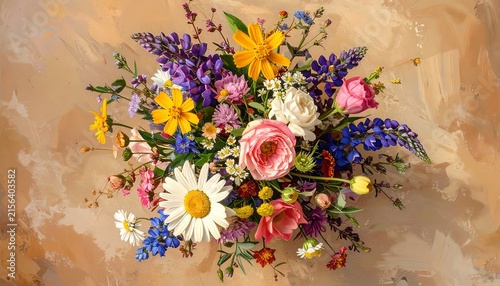Vibrant Garden Bouquet with Blooming Flowers and Warm Background