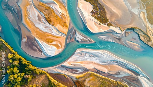 Vivid Winding Rivers Amid Colorful Mountainous