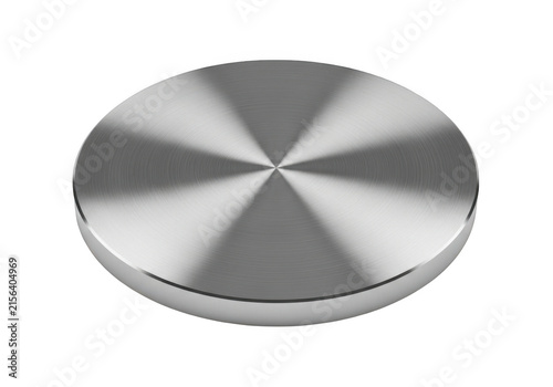 Shiny metal disc with a radial brushed texture isolated on transparent background