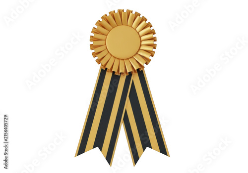 Gold award ribbon with black and orange stripes for victory and celebration isolated on transparent background