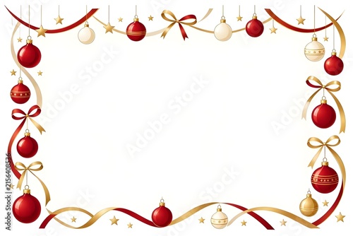 Decorative Christmas Frame with Red Baubles and Gold Ribbons