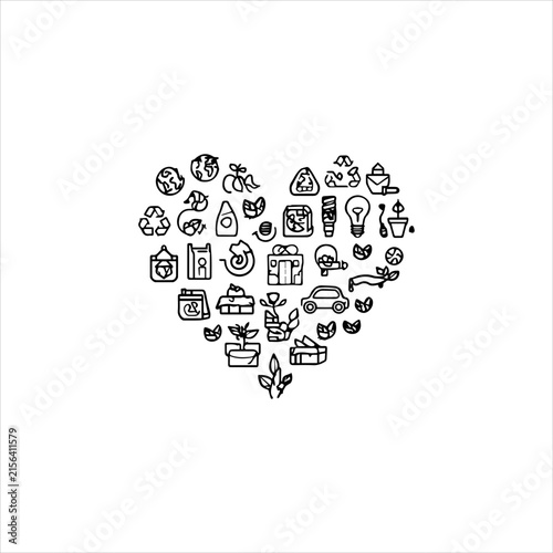 Heart Shaped Collection of Cute Doodle Icons, Hand Drawn Heart Shape with Mini Icons, Creative Heart Illustration with Small Symbols, Cute Doodle Heart Design for Decoration
