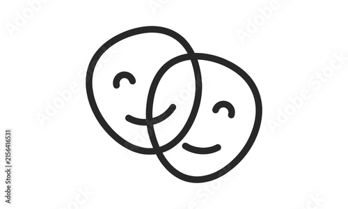 Two overlapping happy smiley faces icon, vector illustration isolated on transparent background
