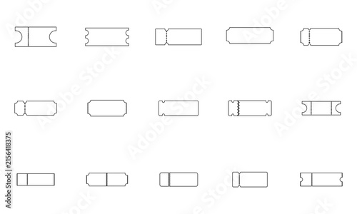 Ticket and coupon edge shape icon set with various perforated, notched, rounded, and cutout border designs for vouchers, coupons, labels, and admission tickets.