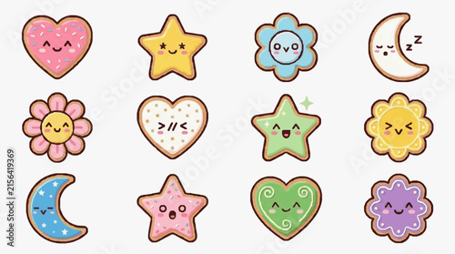 Corporate Cute Cookie Cutter Shapes Collection with Playful Emoji Faces for Branding and Social Media Graphics