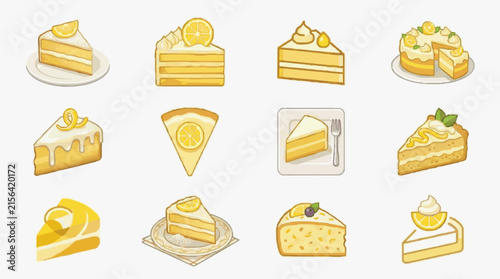 Corporate Collection of Vibrant Lemon Themed Layered Cakes and Desserts with Decorative Elements