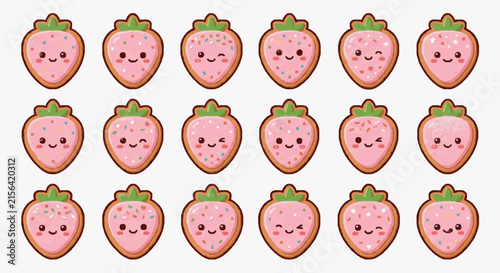 Corporate Collection of Whimsical Cartoon Strawberry Cookies with Crowns and Sparkles for Branding Marketing and Social Media