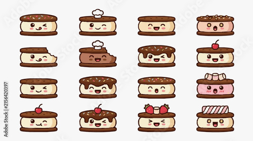 Corporate Cute Cartoon Ice Cream Sandwiches with Faces and Fun Toppings for Branding and Social Media Content