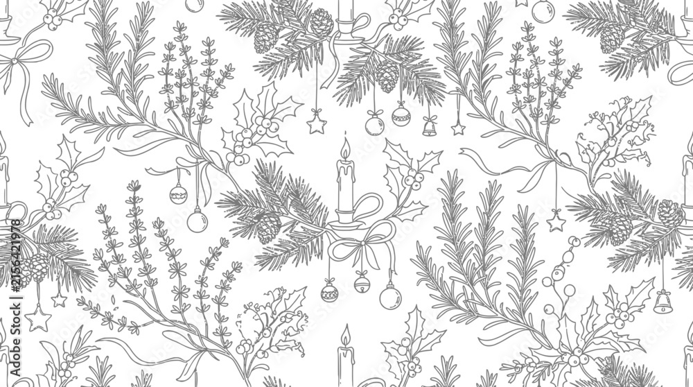 Fototapeta premium Hand-drawn Christmas floral pattern