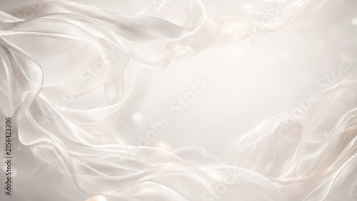 A translucent pearlescent silk wave floats across a luminous white background, creating a refined luxury backdrop for skincare, cosmetics, perfume, jewelry and elegant branding.