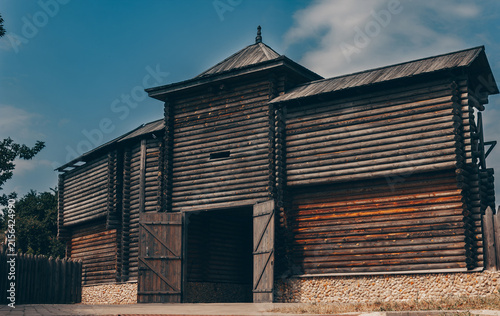 Fotografie Ancient wooden fortress wall from Grand Duchy of Lithuania historical architectu