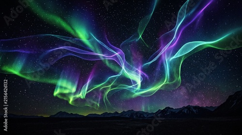 Obraz na płótnie Aurora borealis shimmering above a dark mountain landscape