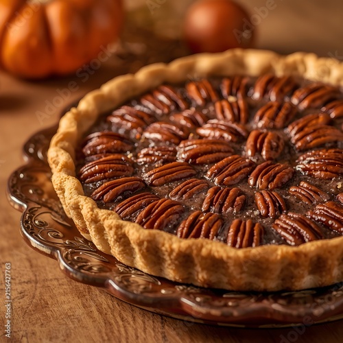 Delicious homemade pecan pie with a golden-brown crust, a perfect sweet treat for any occasion
