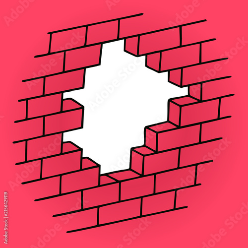 pink brick wall with hole