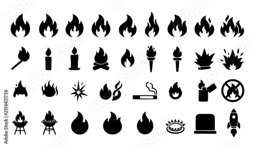 Modern Fire and Flame Icons Vector Illustration Set