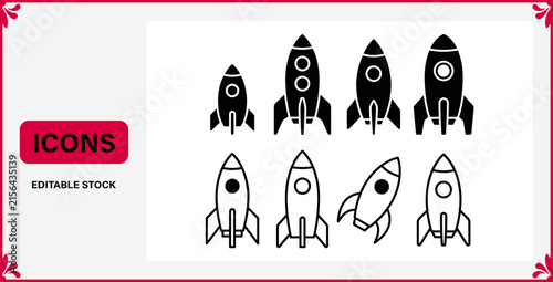 Collection of rocket ship launch icons with business innovation technology exploration astronomy