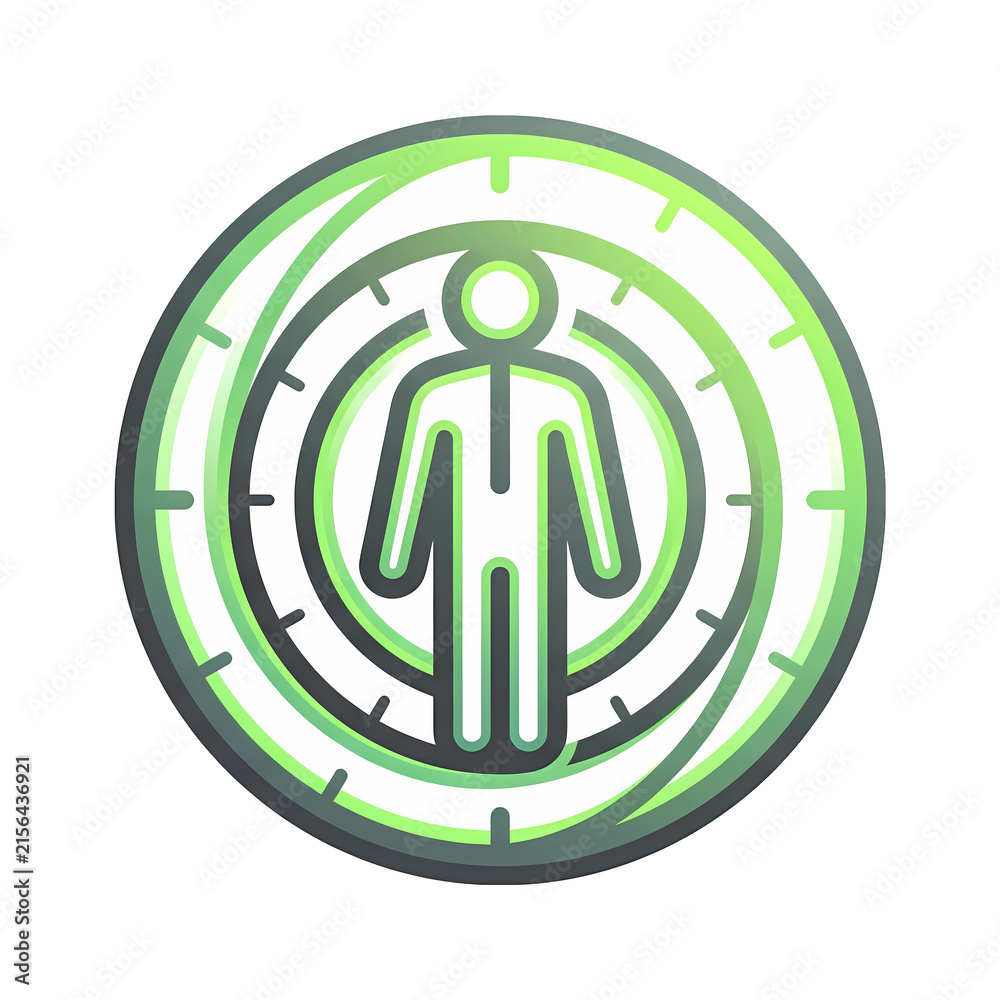 Fototapeta premium Abstract circular icon representing a person within concentric rings, symbolizing focus, attention, or a target.