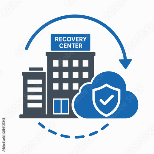 Recovery Center Building with Cloud Security Icon for Healthcare and Support