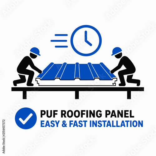 Two workers installing a roofing panel on a construction site