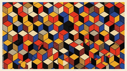 Tapety artystyczne Dynamic isometric blocks form multi level geometric pattern texture representing progressive growth creative architecture and structural complexity
