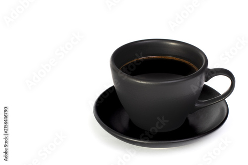Black Cup of Coffee on White Background with Copy Space