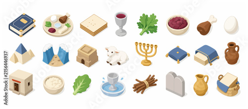 Traditional Jewish Passover Seder Symbols and Items.