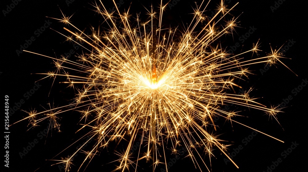 Fototapeta premium Bright burning sparkler firework glowing against dark night background.