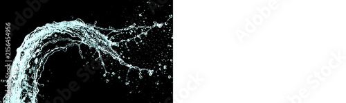 Canvastavla Dynamic water splash in an arc shape, captured in motion against a black backgro
