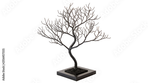 Abstract black wireframe tree sculpture silhouette isolated on a white background design element