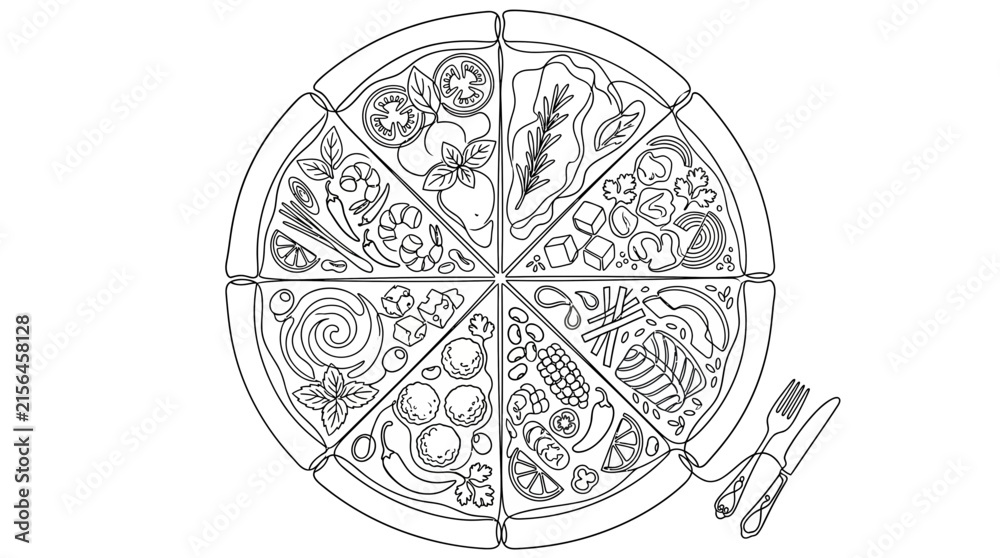 Naklejka premium Hand-Drawn Pizza Slices with Various Toppings