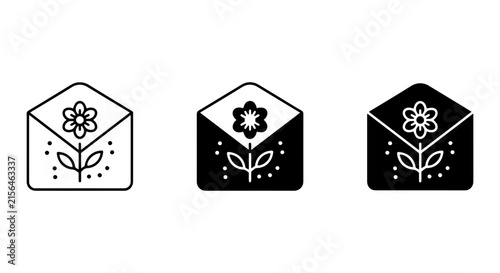 Floral Envelope Icons Set, Simple Flower Mail Vector Graphics, Elegant Correspondence Symbols