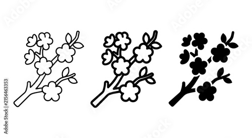 Cherry Blossom Branch Icons, Spring Floral Vector Set, Delicate Bloom Graphics