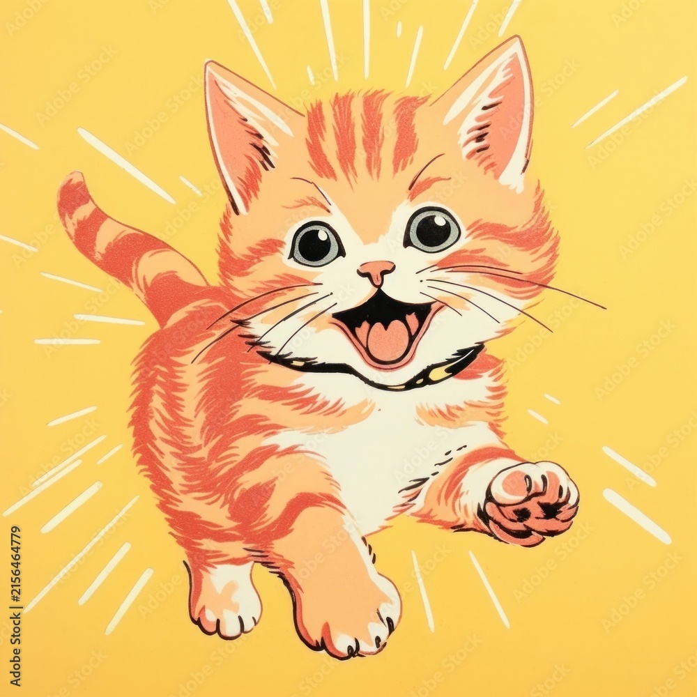 Naklejka premium Baby kitten drawing mammal animal.