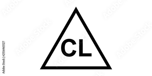 Bleach warning symbol in black triangular outline with bold CL letters for chemical safety labeling.