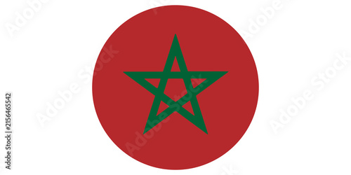 Fotografía Moroccan flag circle icon with green pentagram star on red background