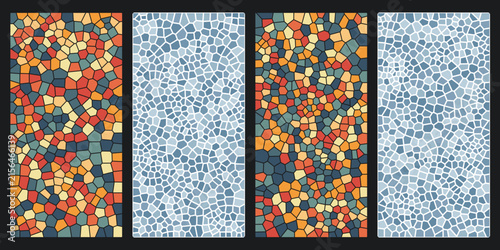 Abstract Voronoi Mosaic Pattern Banners with Colorful Geometric Cellular Textures