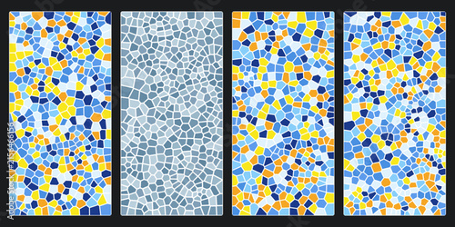 Set of Vertical Abstract Mosaic Texture Backgrounds with Colorful Voronoi Patterns