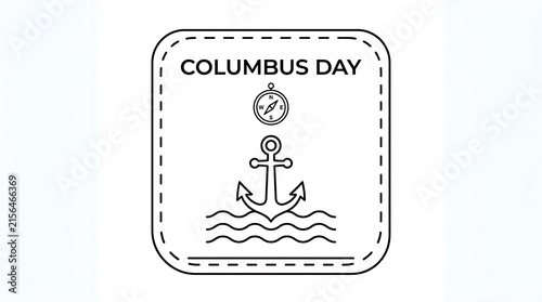Minimalist columbus day line art icon featuring anchor and compass minimalist nautical maritime