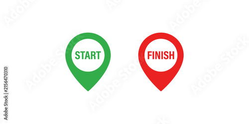 Fotografie Start and finish location pins in green and red colors for navigation