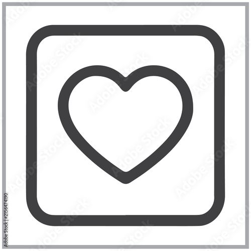 Simple line art heart icon inside a rounded square frame representing love and favorite function for mobile apps and user interfaces in a minimalist flat style