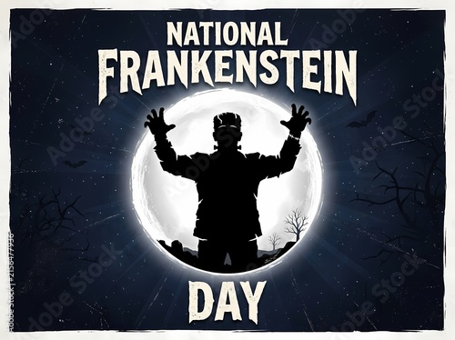 National Frankenstein Day Moonlit Monster Silhouette Horror Celebration Artwork