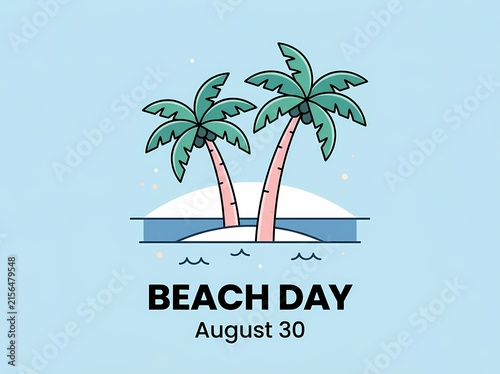 Beach Day August 30 Minimal Palm Trees Island Flat Illustration