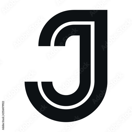Large black letter J with white outline on plain background
