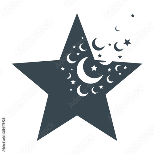 Star shape filled with crescent moon and stars pattern