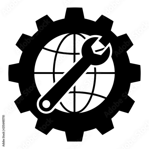 Global engineering symbol with wrench and gear